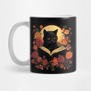 Floral Black Cat And Book Catshirt Mug